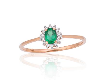 Ring aus Rotgold mit Diamanten und Smaragd
