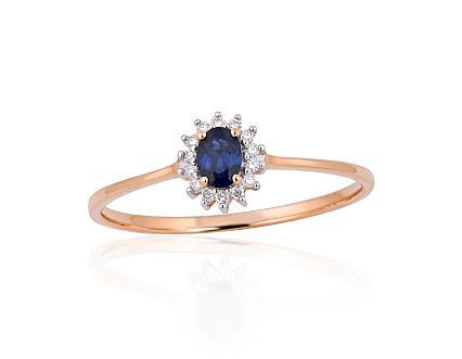 Ring aus Rotgold mit Diamanten und Saphir