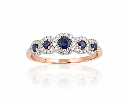 Ring aus Rotgold mit Diamanten und Saphiren