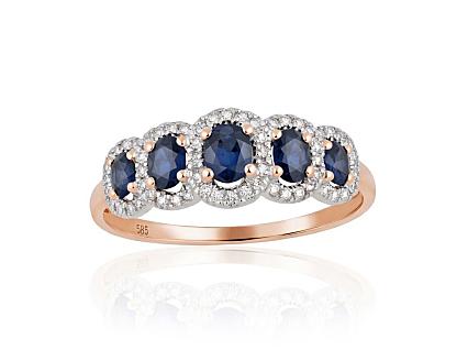 Ring aus Rotgold mit Diamanten und Saphiren