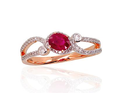 Red gold ring with diamonds and a ruby