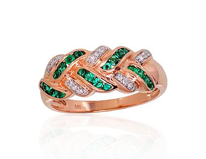 Ring aus Rotgold mit Diamanten und Smaragden