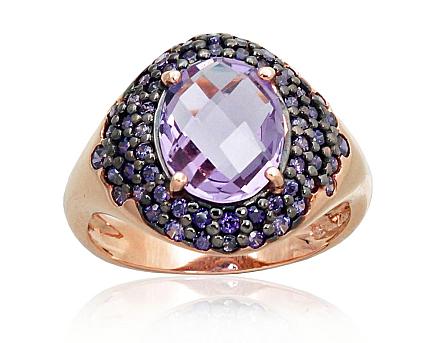 Ring aus Rotgold mit Zirkonia und Amethysten