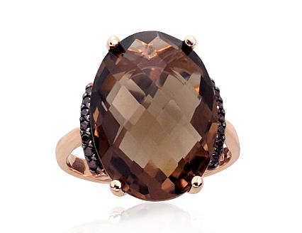 Ring aus Rotgold mit Zirkonia und Rauchquarz