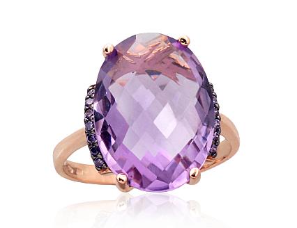 Ring aus Rotgold mit Zirkonia und Amethysten