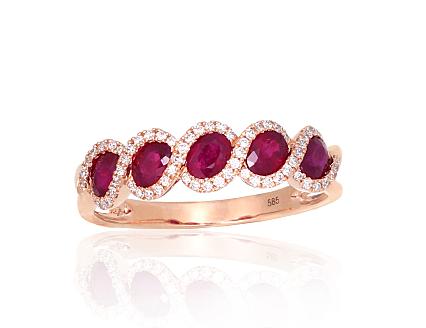 Red gold ring with diamonds and rubies