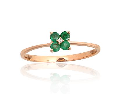 Ring aus Rotgold mit Diamant und Smaragden