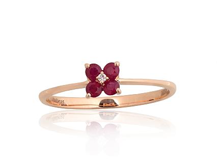 Ring aus Rotgold mit Diamant und Rubinen