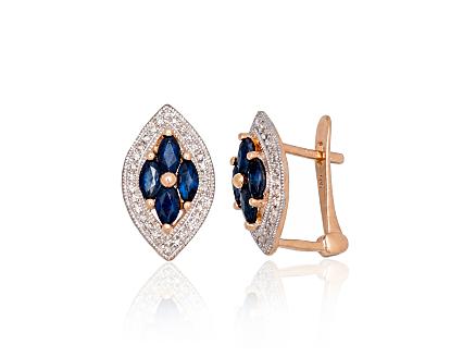Red gold earrings with diamonds and sapphires