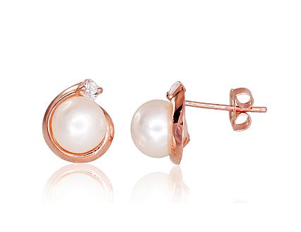 Red gold earrings with zirconias and pearls