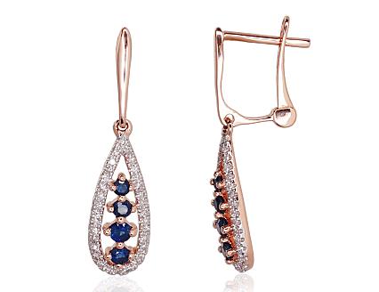Red gold earrings with diamonds and sapphires