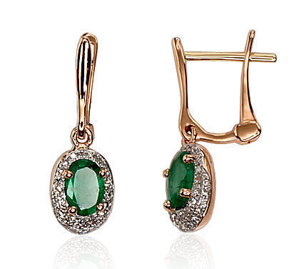 Red gold earrings with diamonds and emeralds