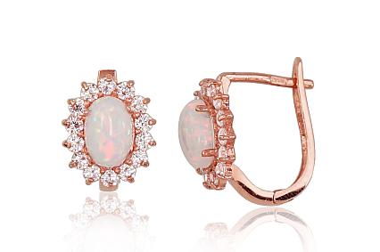 Red gold earrings with zirconias and opalites