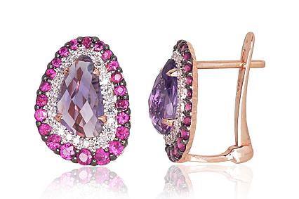 Ohrringe aus Rotgold mit Diamanten, Rubinen und Amethysten
