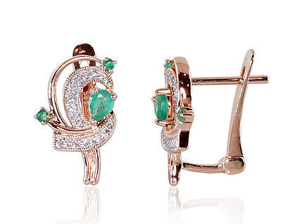 Ohrringe aus Rotgold mit Diamanten und Smaragden