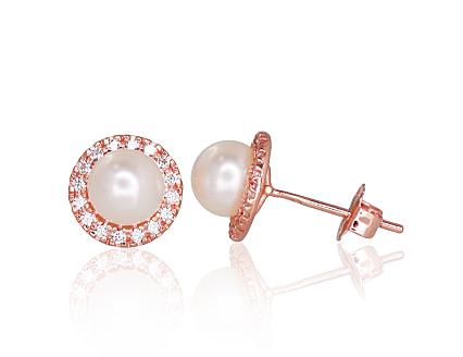 Red gold earrings with zirconias and pearls