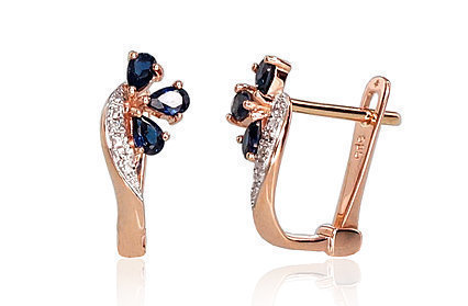Red gold earrings with diamonds and sapphires