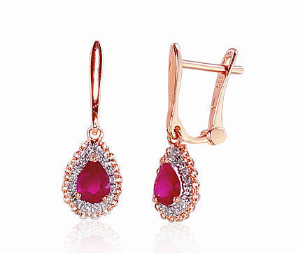 Red gold earrings with diamonds and rubies