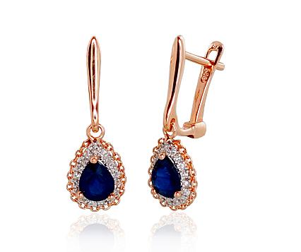 Red gold earrings with diamonds and sapphires