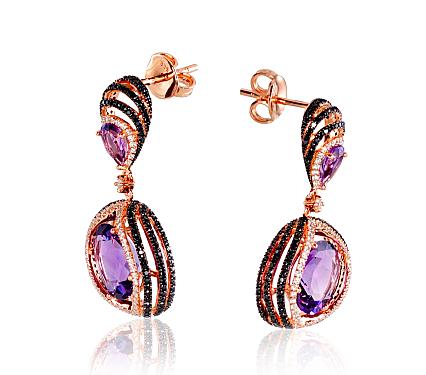 Ohrringe aus Rotgold mit Diamanten und Amethysten