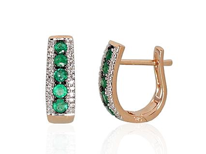 Red gold earrings with diamonds and emeralds