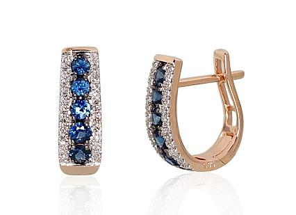 Red gold earrings with diamonds and sapphires