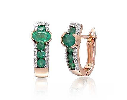 Ohrringe aus Rotgold mit Diamanten und Smaragden