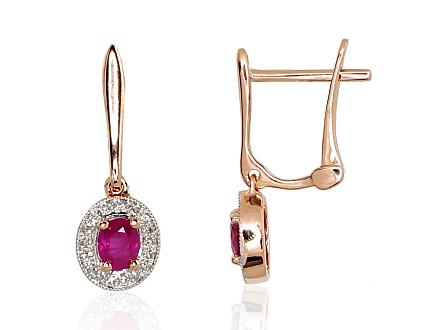 Red gold earrings with diamonds and rubies