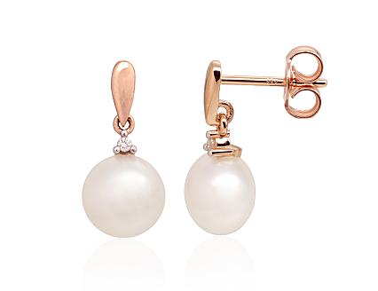 Red gold earrings with diamonds and pearls