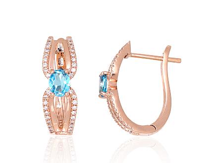 Ohrringe aus Rotgold mit Diamanten und himmelblauen Topasen