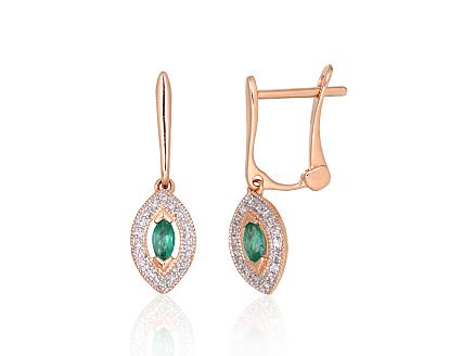 Red gold earrings with diamonds and emeralds