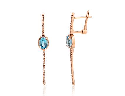 Ohrringe aus Rotgold mit Diamanten und blauen Topasen