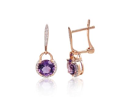 Ohrringe aus Rotgold mit Diamanten und Amethysten