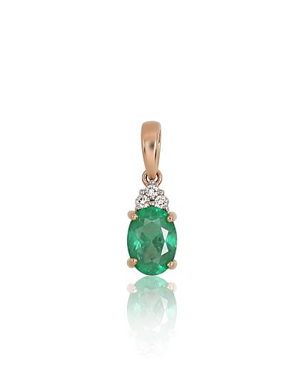 Red gold pendant with diamonds and an emerald