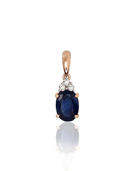 Red gold pendant with diamonds and a sapphire