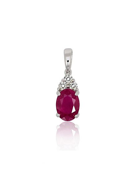 Kettenanhänger aus Weißgold mit Diamanten und Rubin