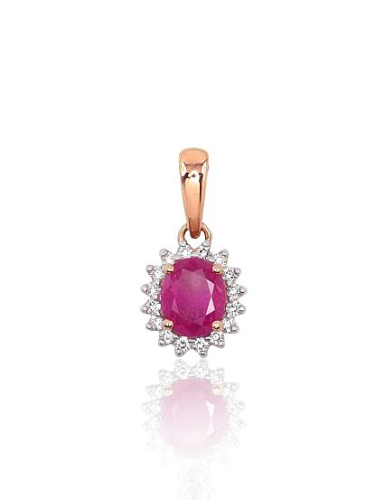 Red gold pendant with diamonds and a ruby