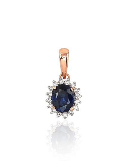 Red gold pendant with diamonds and a sapphire