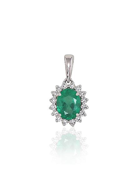 Kettenanhänger aus Weißgold mit Diamanten und Smaragd