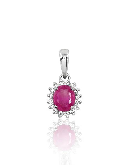 Kettenanhänger aus Weißgold mit Diamanten und Rubin