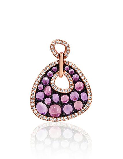 Kettenanhänger aus Rotgold mit Diamanten, Amethysten und Rhodoliten