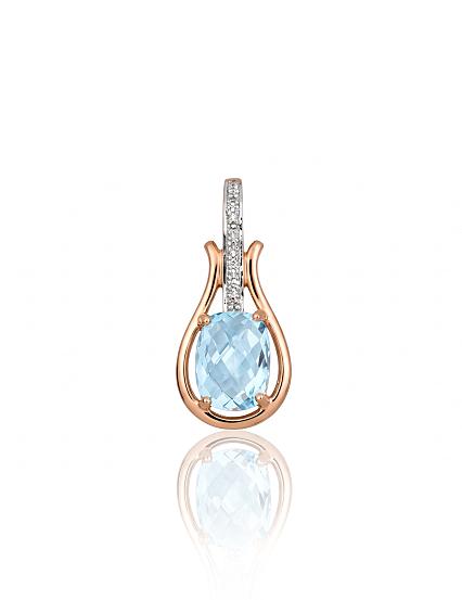 Kettenanhänger aus Rotgold mit Diamanten und himmelblauen Topasen