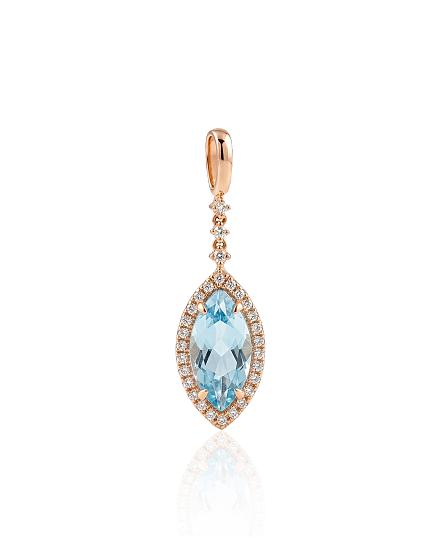 Kettenanhänger aus Rotgold mit Diamanten und himmelblauen Topasen
