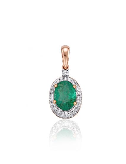 Kettenanhänger aus Rotgold mit Diamanten und Smaragd