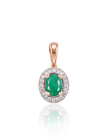 Kettenanhänger aus Rotgold mit Diamanten und Smaragd