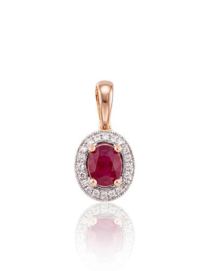 Kettenanhänger aus Rotgold mit Diamanten und Rubin