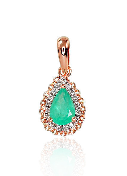 Red gold pendant with diamonds and an emerald