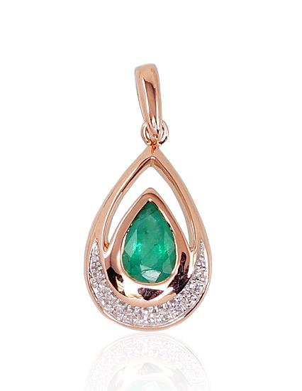 Kettenanhänger aus Rotgold mit Diamanten und Smaragd