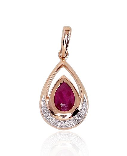 Red gold pendant with diamonds and a ruby