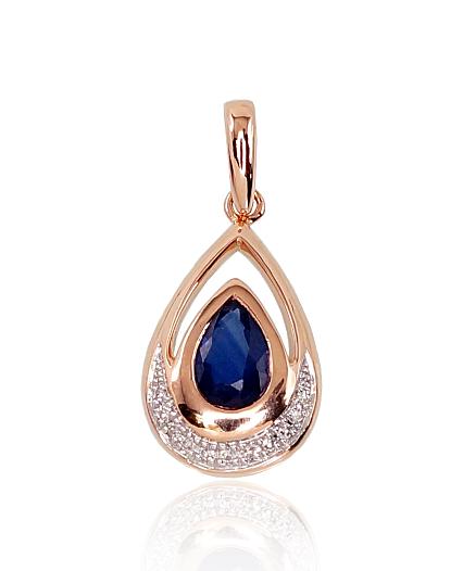 Red gold pendant with diamonds and a sapphire